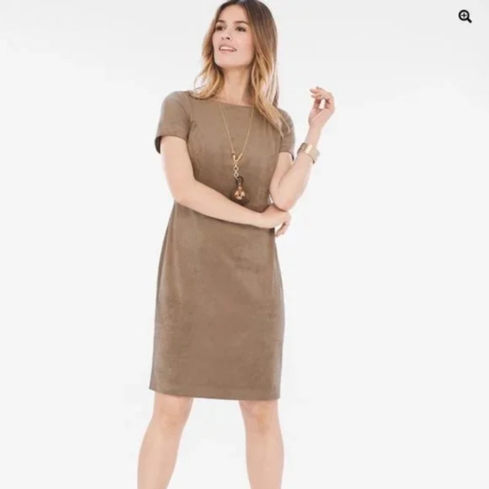 Chicos Faux Suede Short Sleeve Shift Dress size 12 (Chicos size 2) EUC